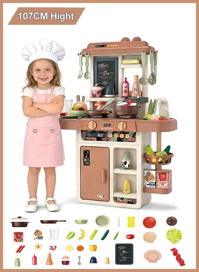 107cm High Kids Kitchen Playset 55pcs Pretend Play Toy Kitchen Set Kitchen Toys with Realistic Lights&Sounds Simulation of Spray and Play Sink Chef Pretend Play Set  Kitchen Cooking playset Educational Cooking Toy for Boys and Girls 3+ Years Old - Image 1